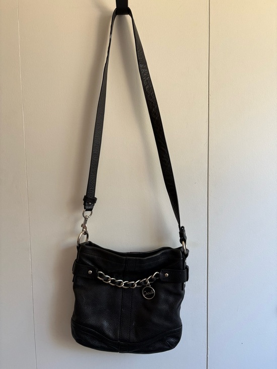 Coach Handbags - Coach Black Pebbled Leather Shoulder Bag with Silver Chain